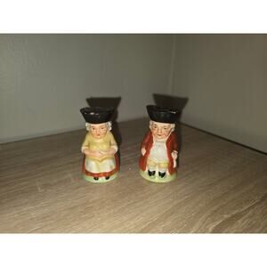 Antique Porcelain Miniature Toby Jugs Man and Woman Salt / Pepper Shakers